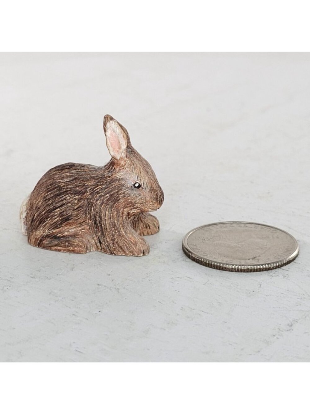 Hand Carved Wood Bunny Rabbit Figurine By Buyrl Ann Franks Miniature Sculpture - Picture 6 of 8